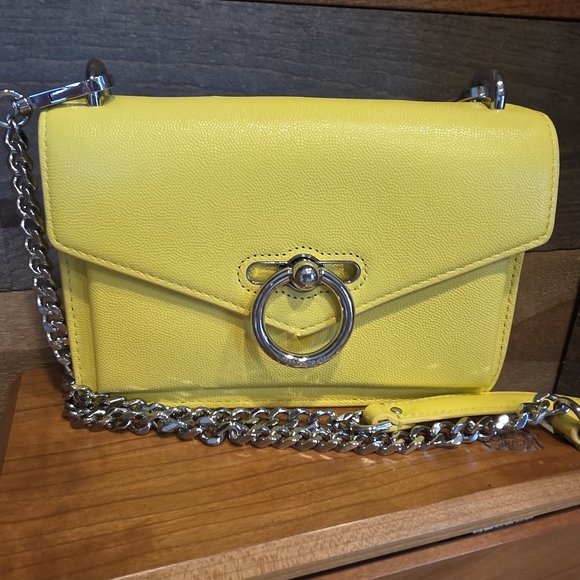 Rebecca Minkoff Yellow Pebble Grain  Leather Crossbody With Chain Link Strap - Picture 1 of 12